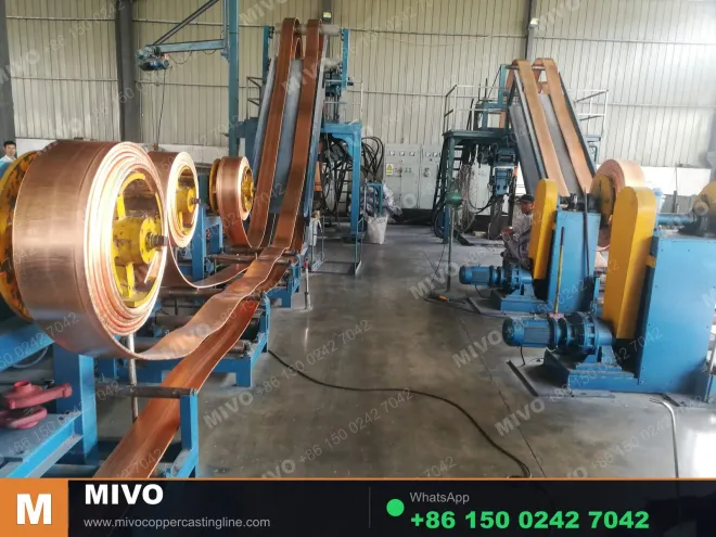 Copper busbar upward continuous casting line — production floor